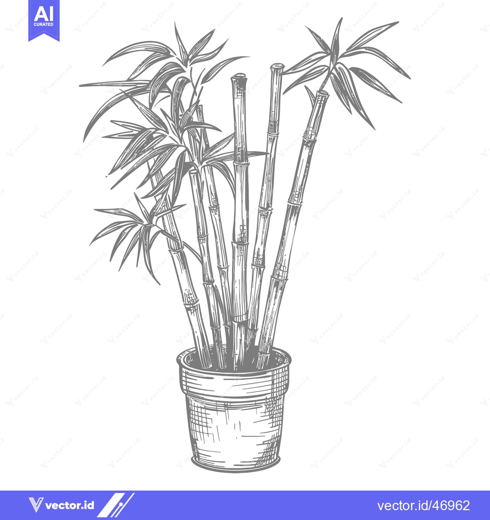 Premium Vector dari Hand-Drawn Sketch of a Potted Bamboo Plant