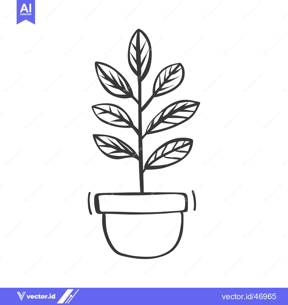 Premium Vector dari Hand-Drawn Sketch of a Potted Plant with Five Leaves