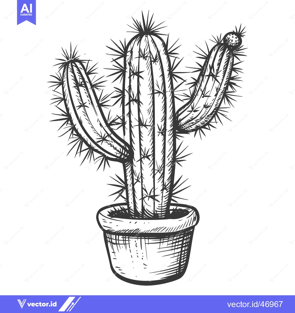 Premium Vector of Hand-Drawn Sketch of a Prickly Cactus in a Pot