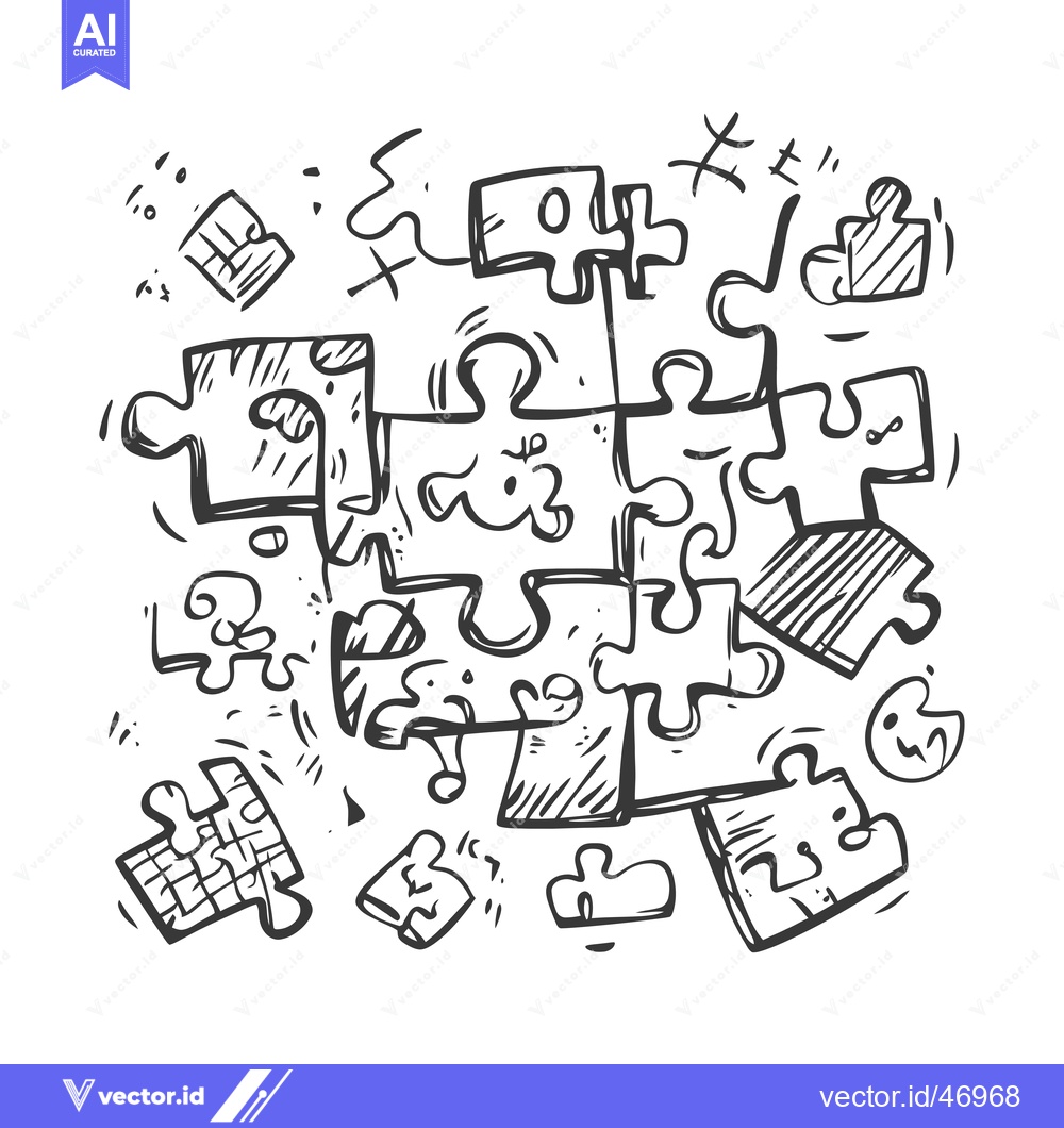 Premium Vector of Hand-drawn Sketch of a Puzzle with Scattered Pieces