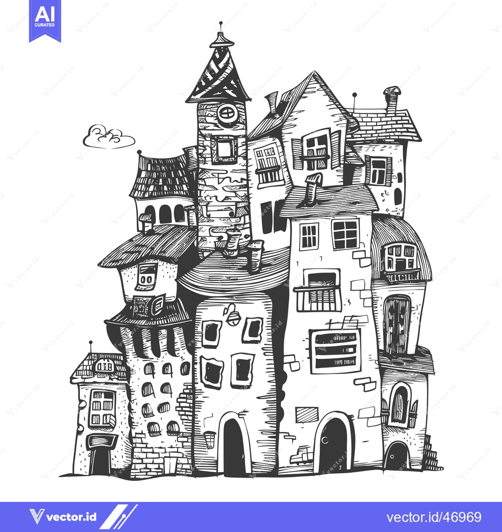 Premium Vector of Hand-Drawn Sketch of a Quaint and Quirky Multi-Story Building