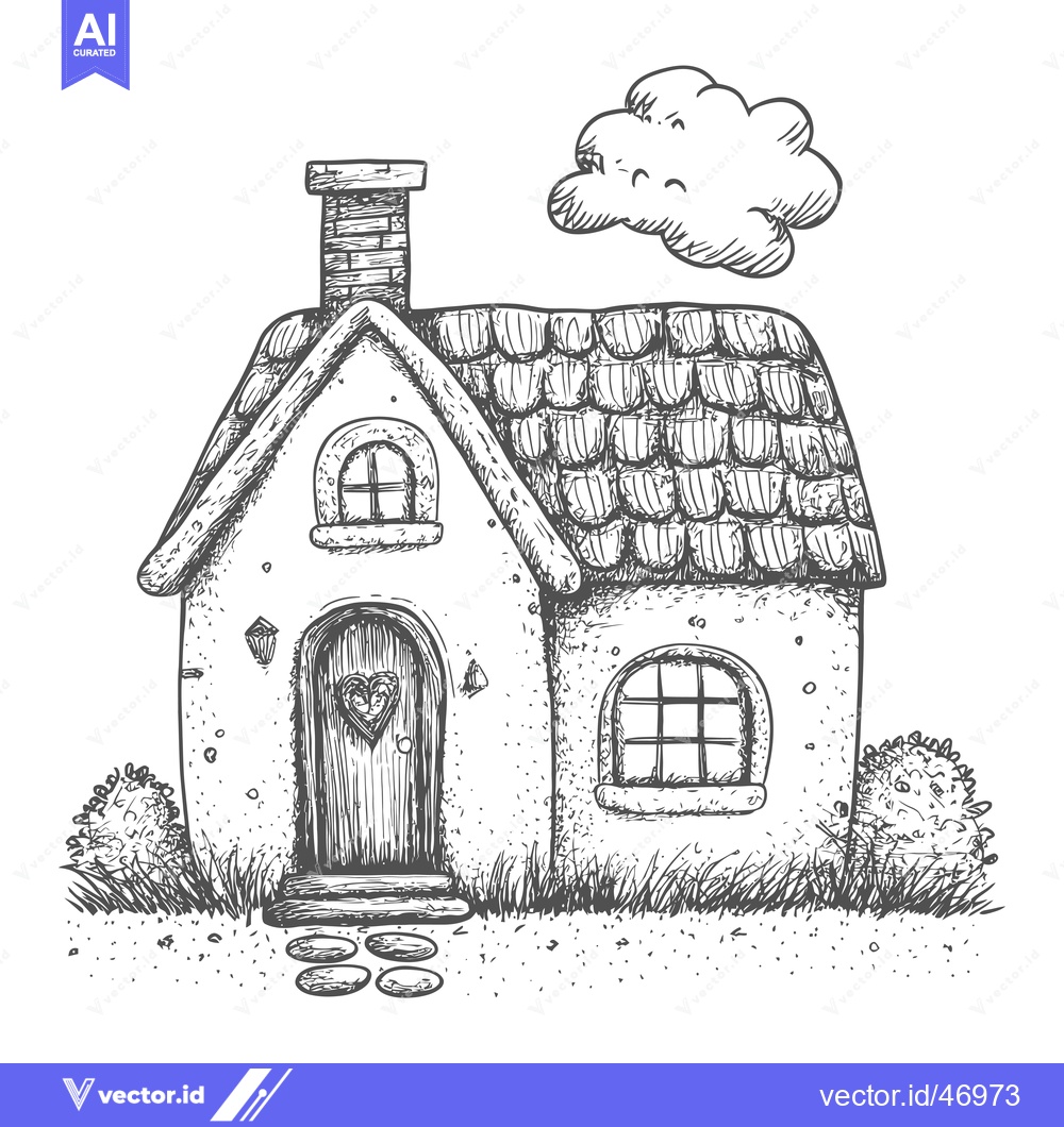 Premium Vector of Hand-Drawn Sketch of a Quaint Cottage with a Heart-Shaped Door