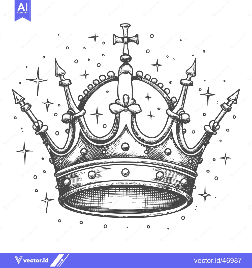 Premium Vector dari Hand-Drawn Sketch of a Regal Crown with a Cross and Stars