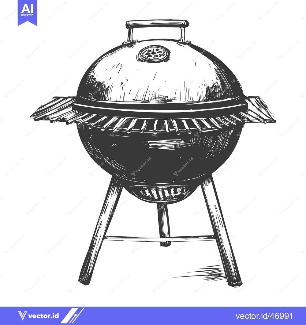 Premium Vector dari Hand-drawn Sketch of a Round Charcoal Grill with a Lid and Legs