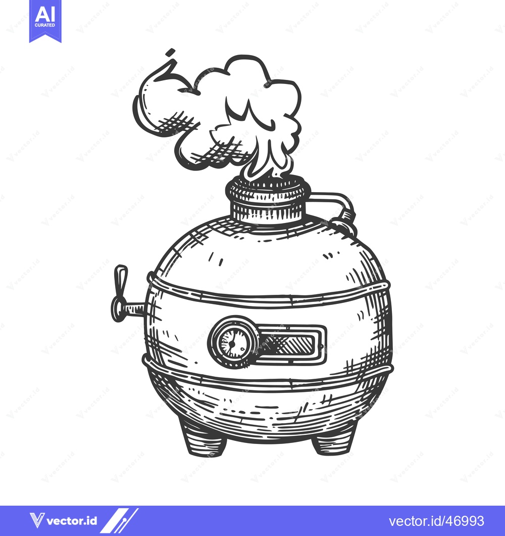 Premium Vector dari Hand-drawn sketch of a round steam boiler with a gauge and a spout