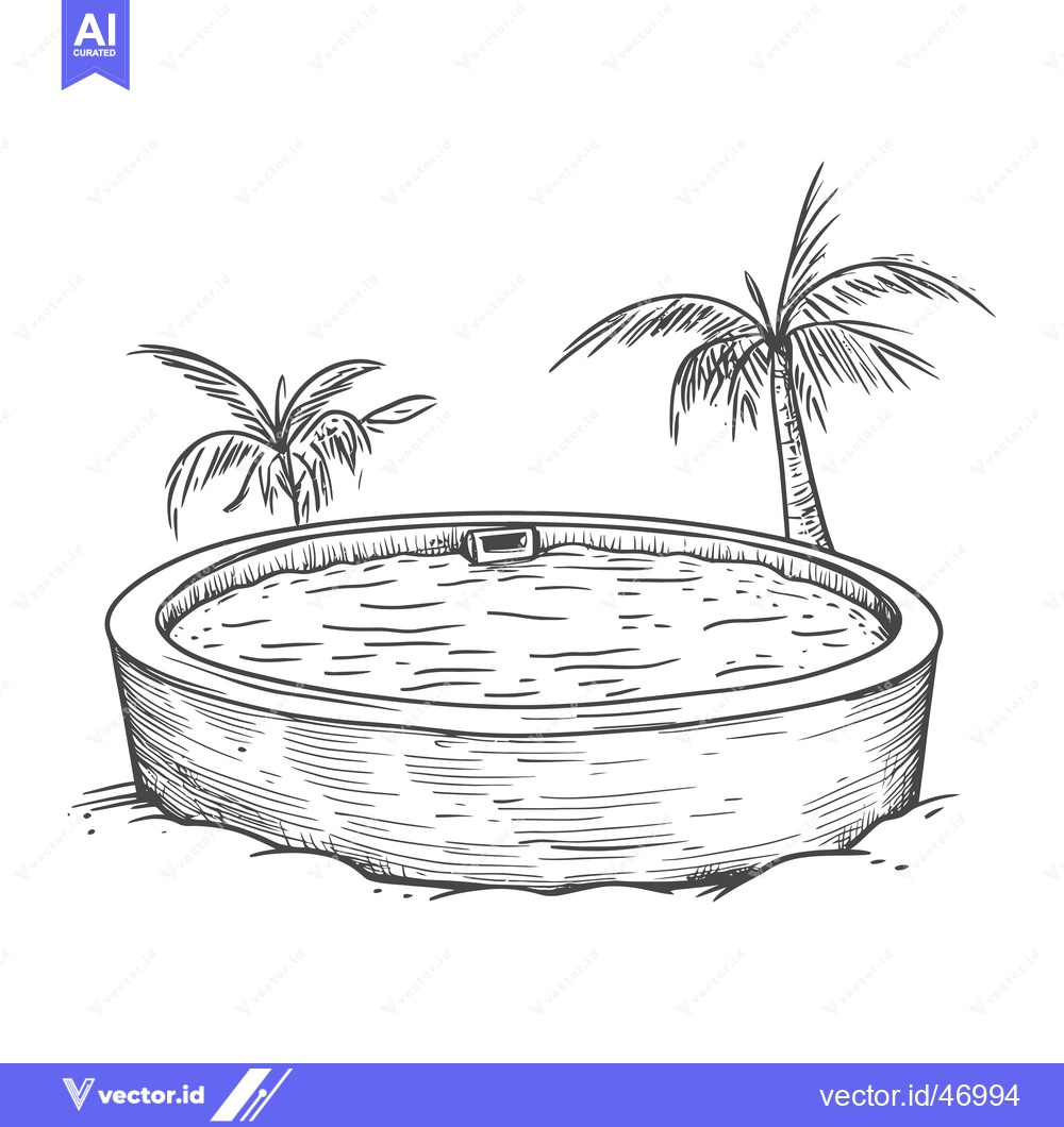 Premium Vector dari Hand-Drawn Sketch of a Round Swimming Pool with Palm Trees