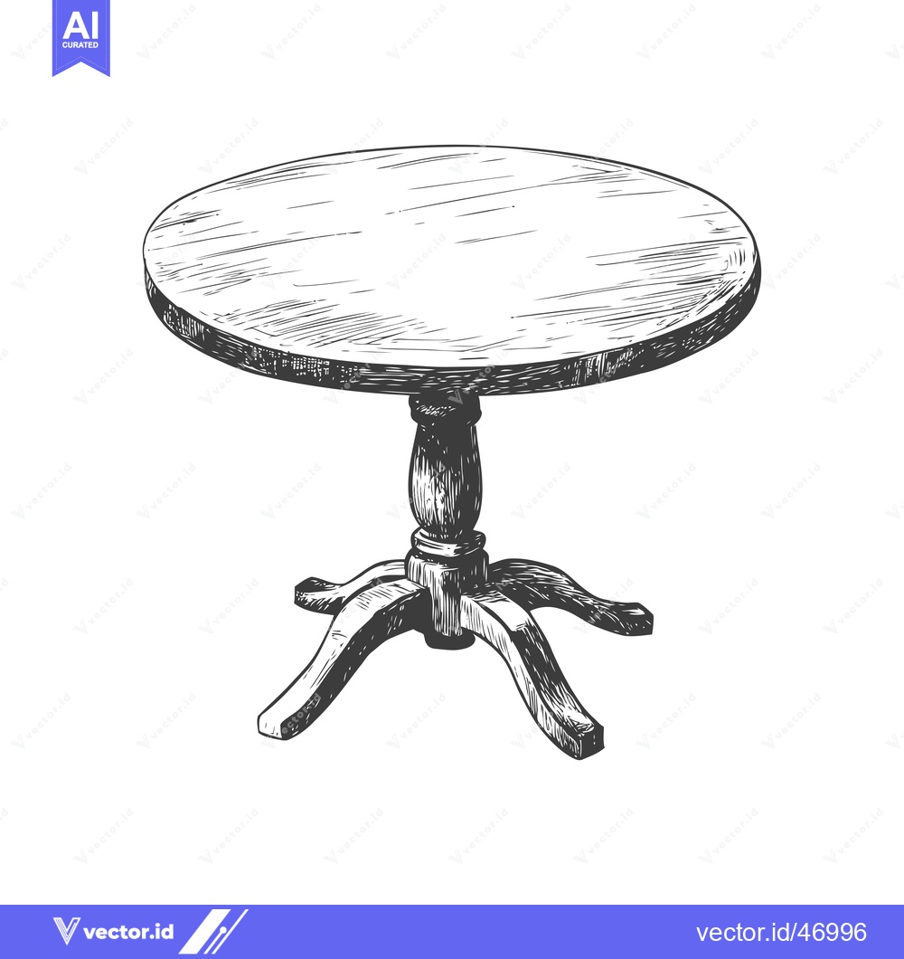 Premium Vector dari Hand-drawn sketch of a round wooden table with a pedestal base