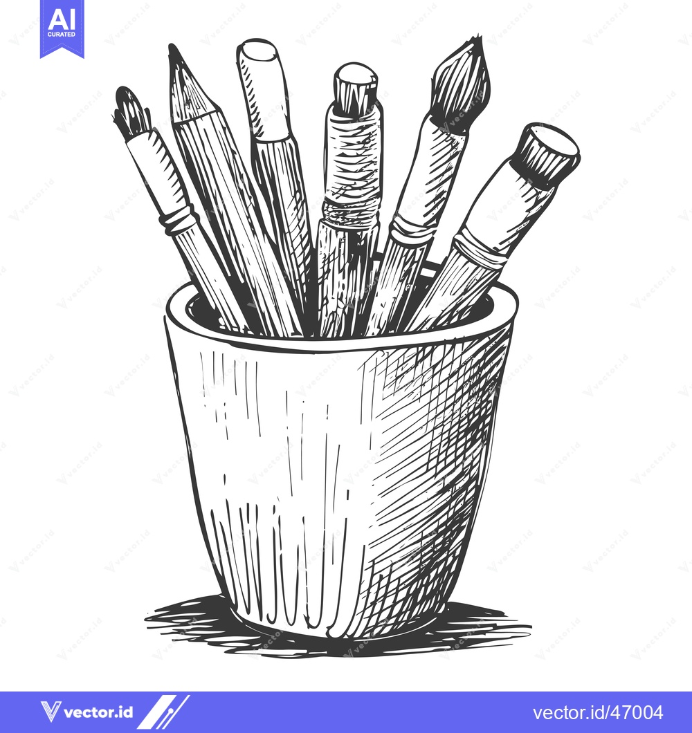 Premium Vector of Hand-Drawn Sketch of Art Supplies in a Holder