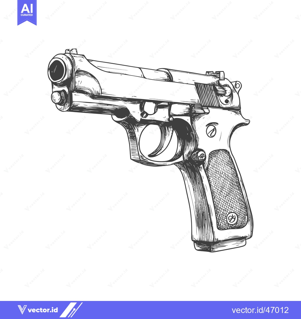 Premium Vector of Detailed Sketch of a Classic Semi-Automatic Handgun.