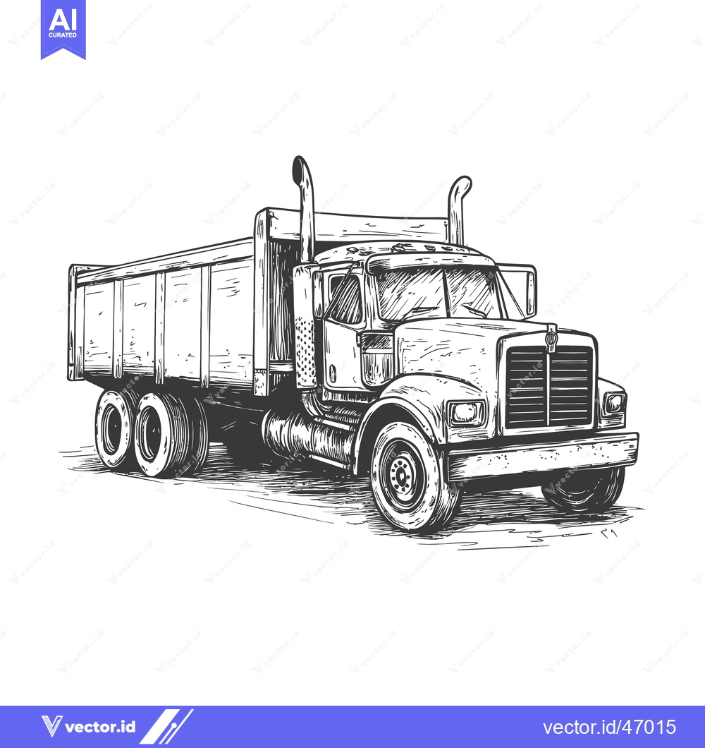 Premium Vector of Hand-drawn sketch of a semi-trailer truck with a wooden bed