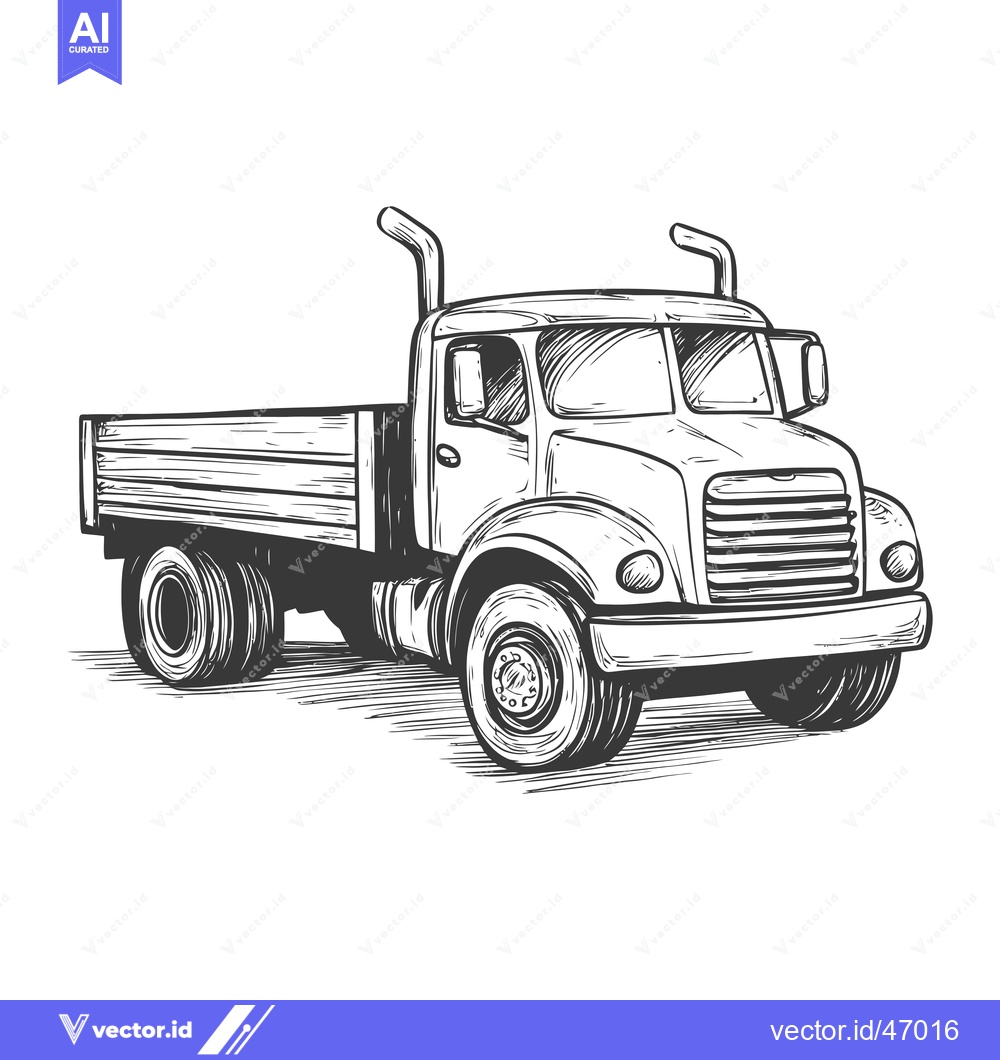 Premium Vector dari Hand-drawn sketch of a semi-truck with a wooden flatbed