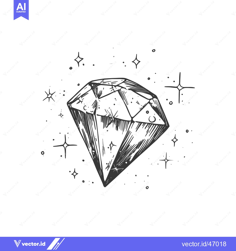 Premium Vector of Hand-Drawn Sketch of a Shiny Diamond with Surrounding Stars