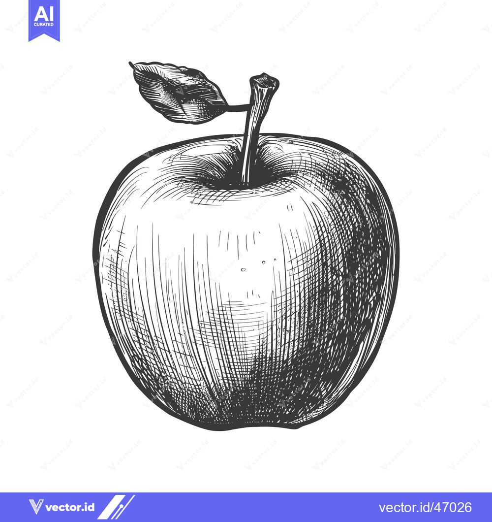 Premium Vector of Hand-Drawn Sketch of a Single Apple with a Leaf