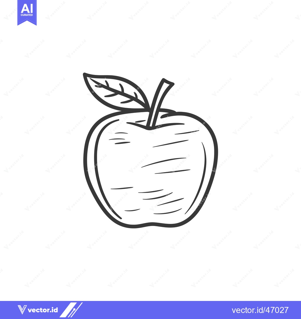 Premium Vector of Hand-Drawn Sketch of a Single Apple with a Leaf