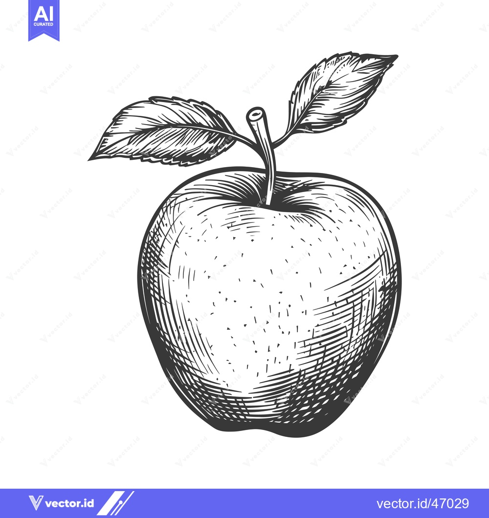 Premium Vector dari Hand-Drawn Sketch of a Single Apple with Leaves