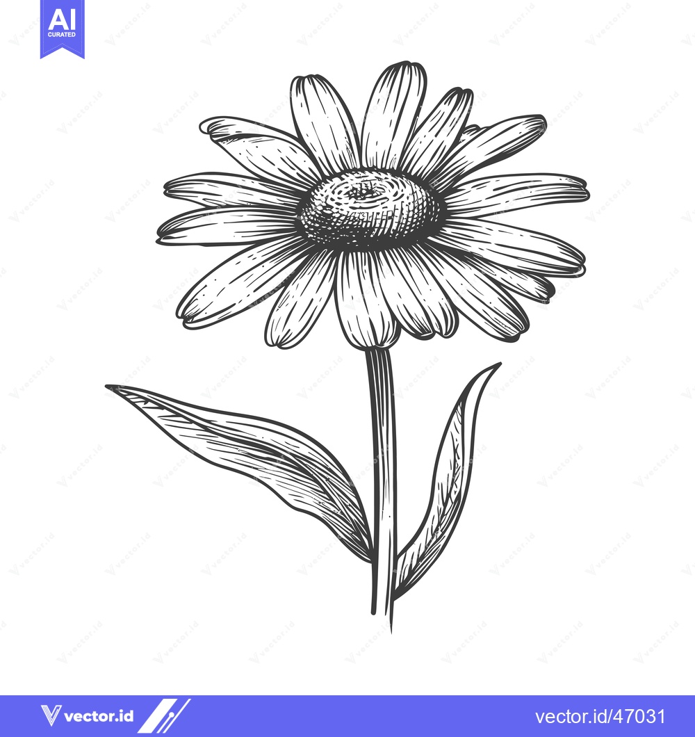 Premium Vector dari Hand-Drawn Sketch of a Single Daisy with Leaves