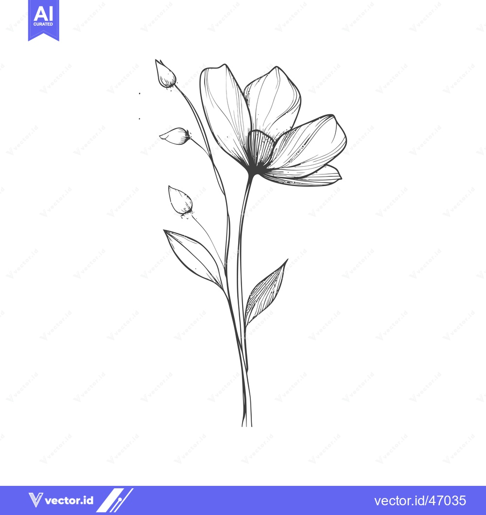 Premium Vector dari Hand-Drawn Sketch of a Single Flower with Buds and Leaves