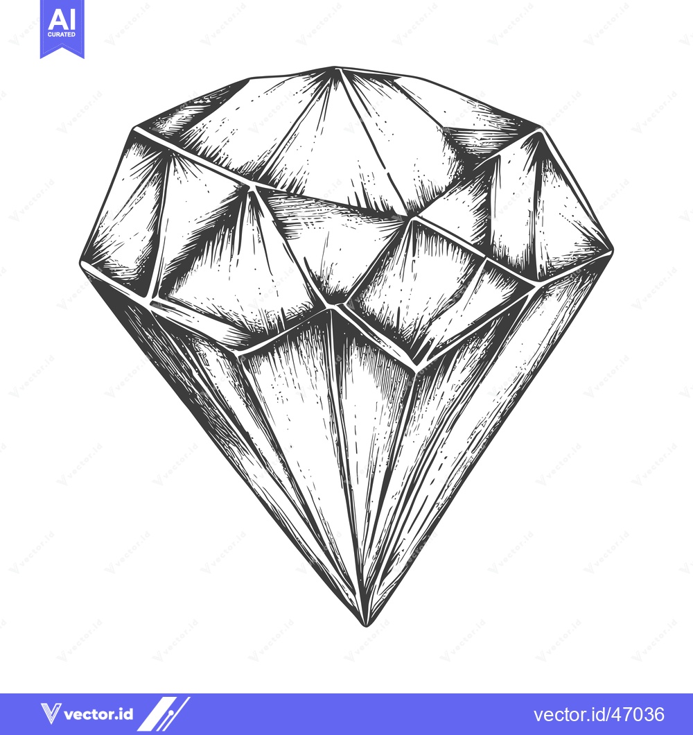 Premium Vector of Hand-drawn sketch of a single, large, faceted diamond