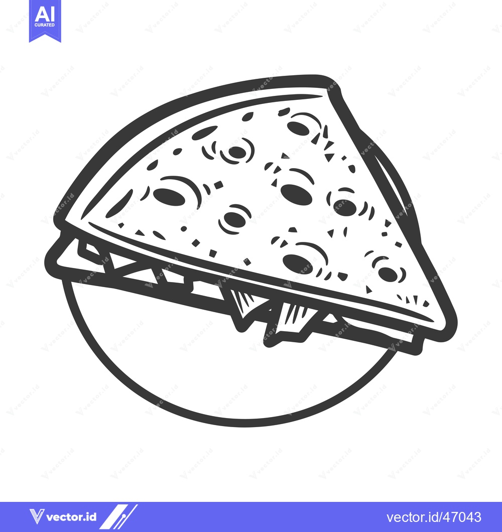 Premium Vector dari Hand-Drawn Sketch of a Single Slice of Pizza on a Plate
