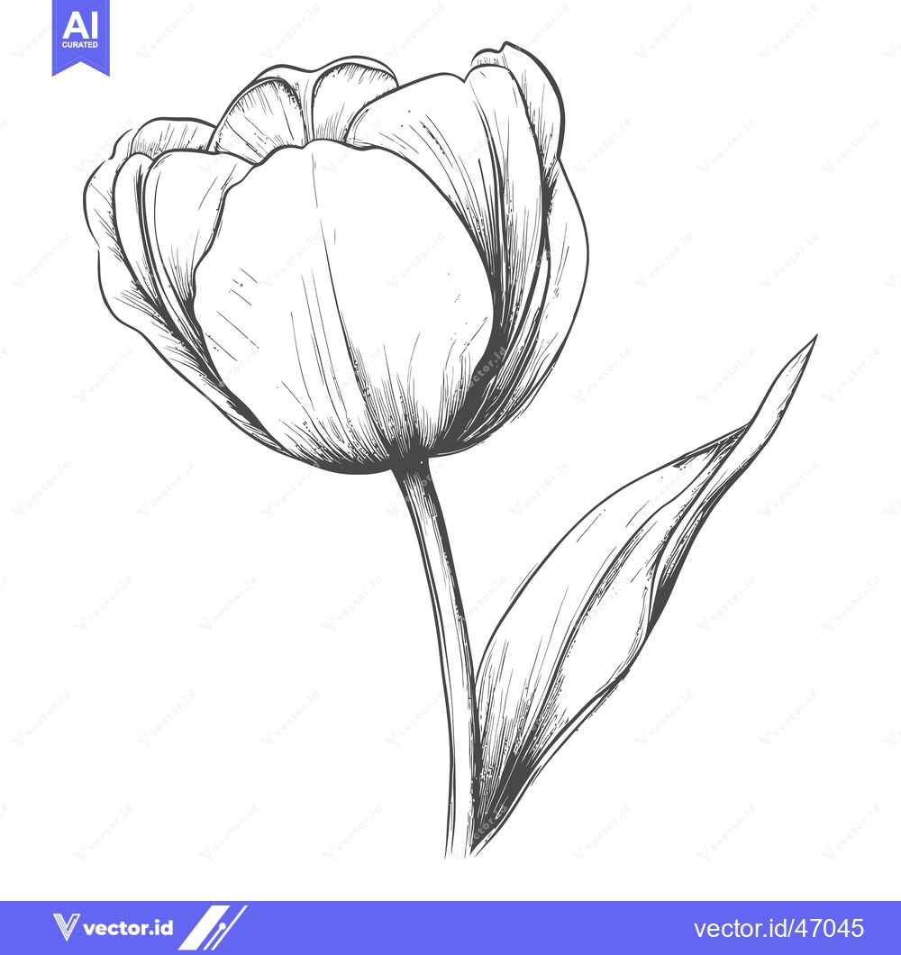 Premium Vector dari Hand-Drawn Sketch of a Single Tulip with a Leaf