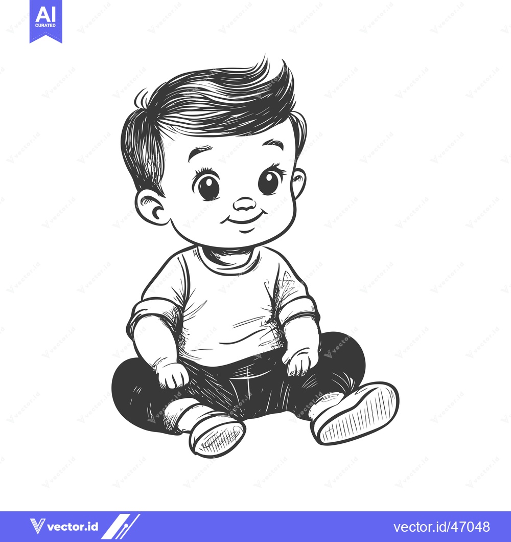Premium Vector dari Hand-Drawn Sketch of a Sitting Baby Boy with a Smile