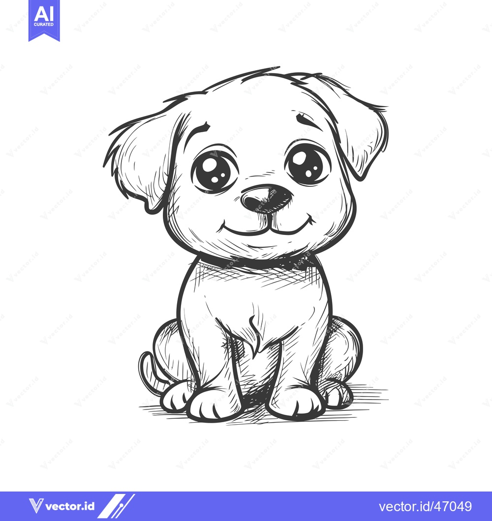 Premium Vector dari Hand-Drawn Sketch of a Sitting Puppy with Big Eyes
