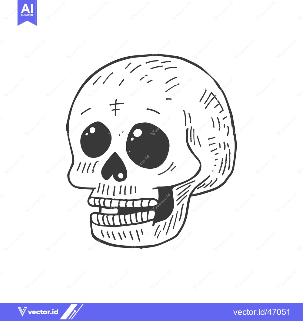 Premium Vector of Hand-Drawn Sketch of a Skull with Large Eyes and a Cross Mark
