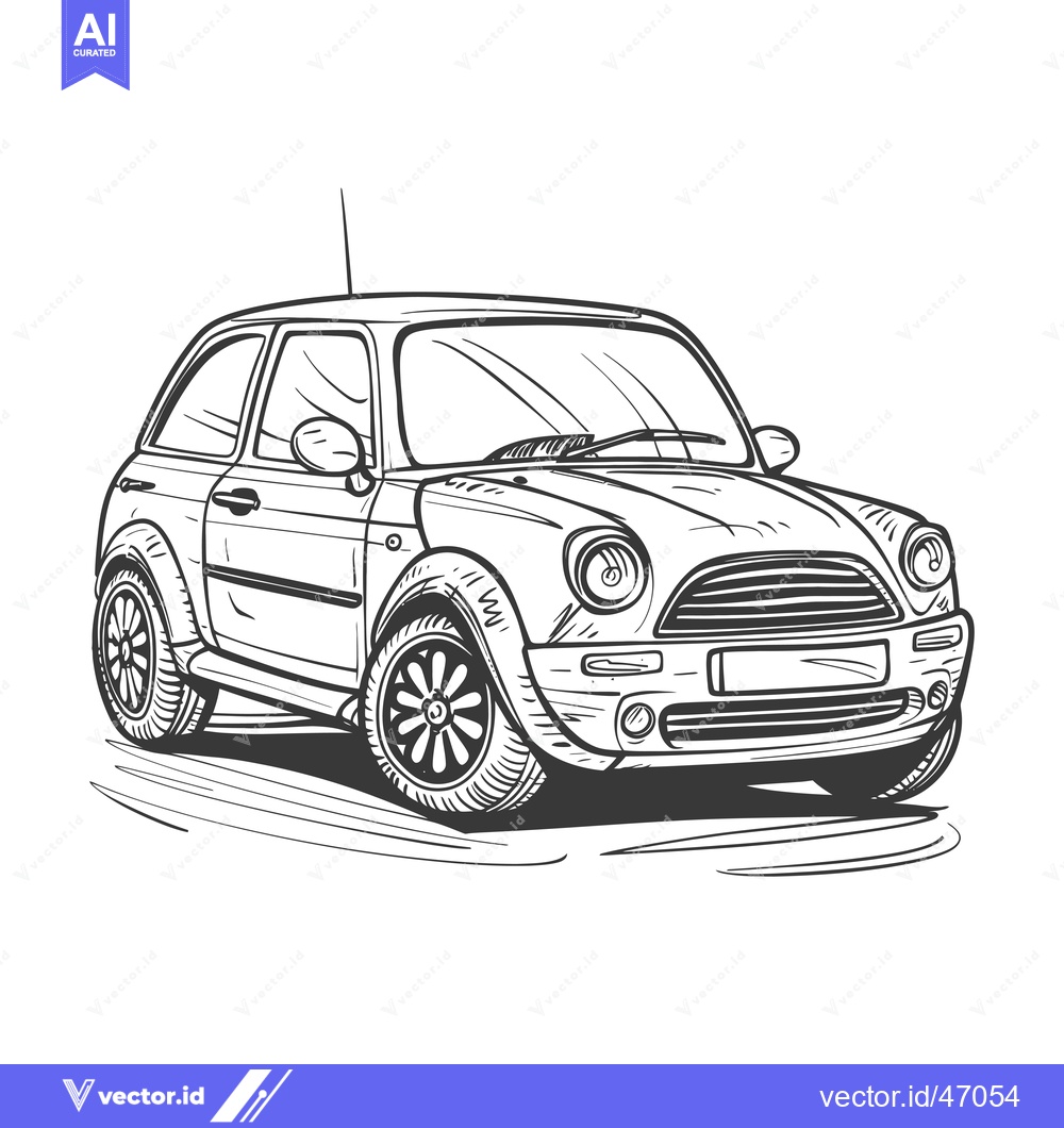Premium Vector dari Hand-drawn sketch of a small, compact car with a rounded body and four