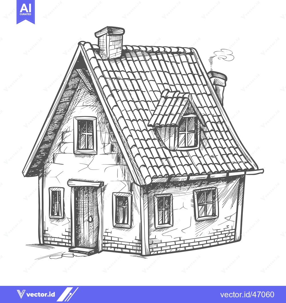 Premium Vector of Hand-drawn sketch of a small house with a tiled roof and chimneys