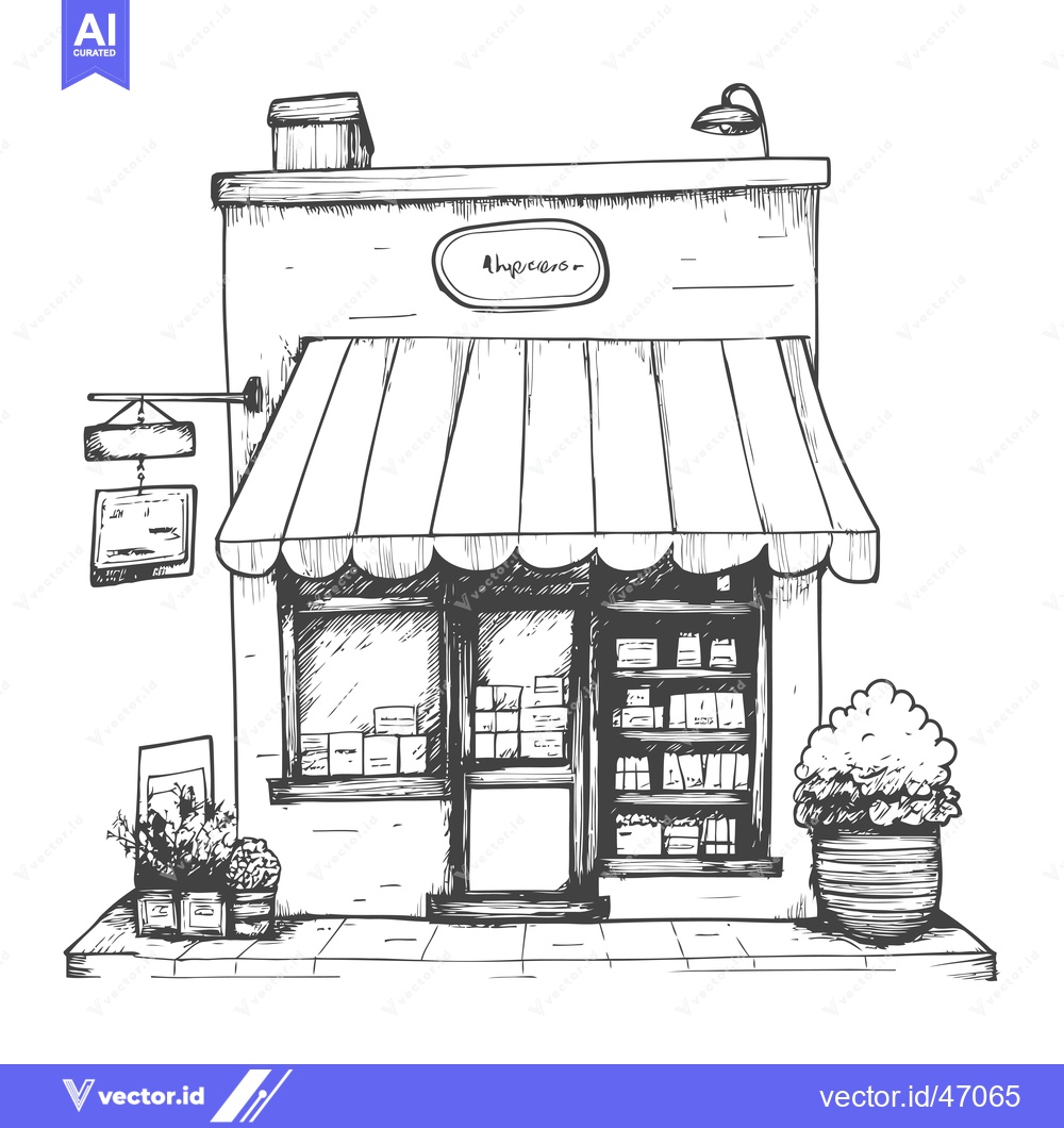 Premium Vector of Hand-drawn sketch of a small storefront with an awning