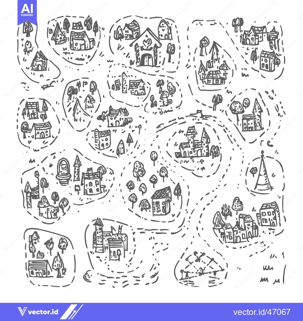 Premium Vector of Hand-drawn Sketch of a Small Village with Multiple Buildings and Trees