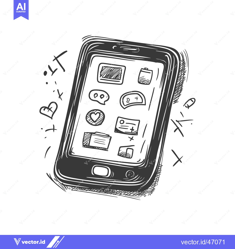 Premium Vector dari Hand-drawn sketch of a smartphone with various app icons on the screen