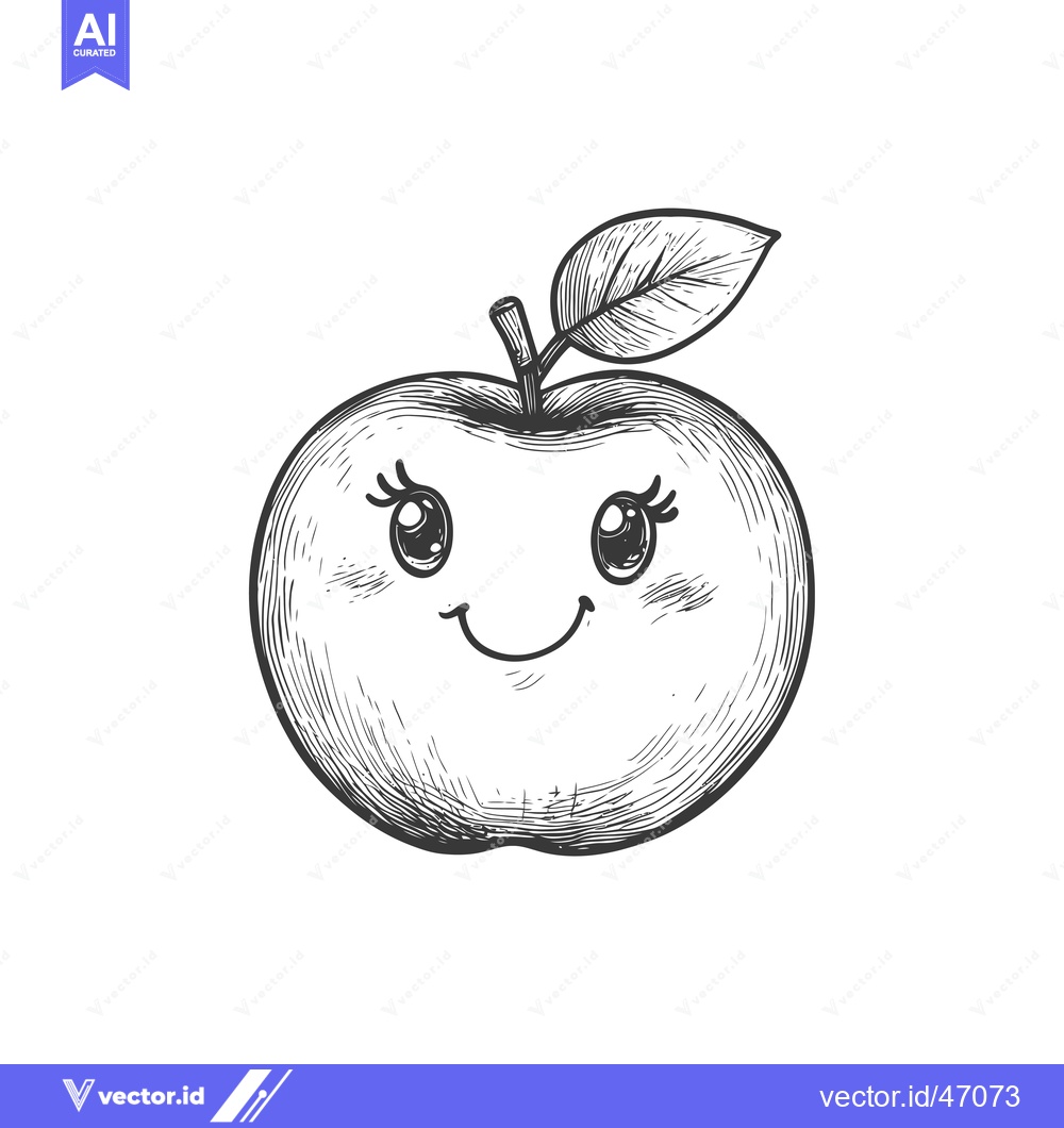 Premium Vector dari Hand-Drawn Sketch of a Smiling Apple with a Leaf