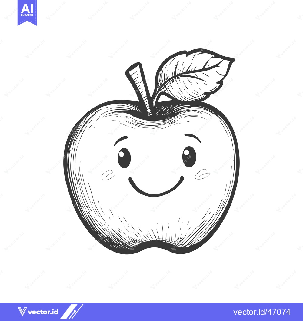 Premium Vector of Hand-Drawn Sketch of a Smiling Apple with a Leaf