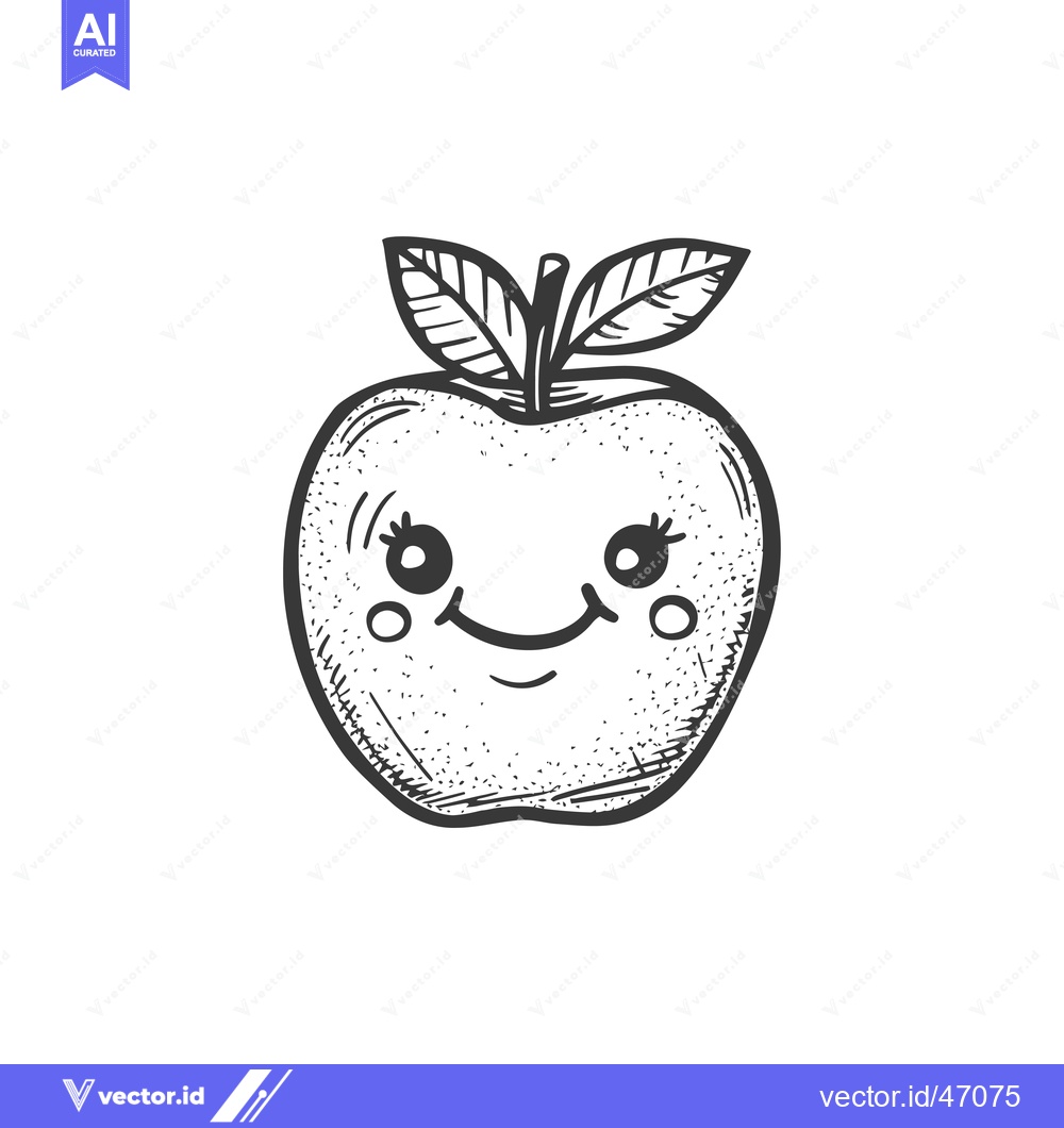 Premium Vector dari Hand-drawn sketch of a smiling apple with leaves