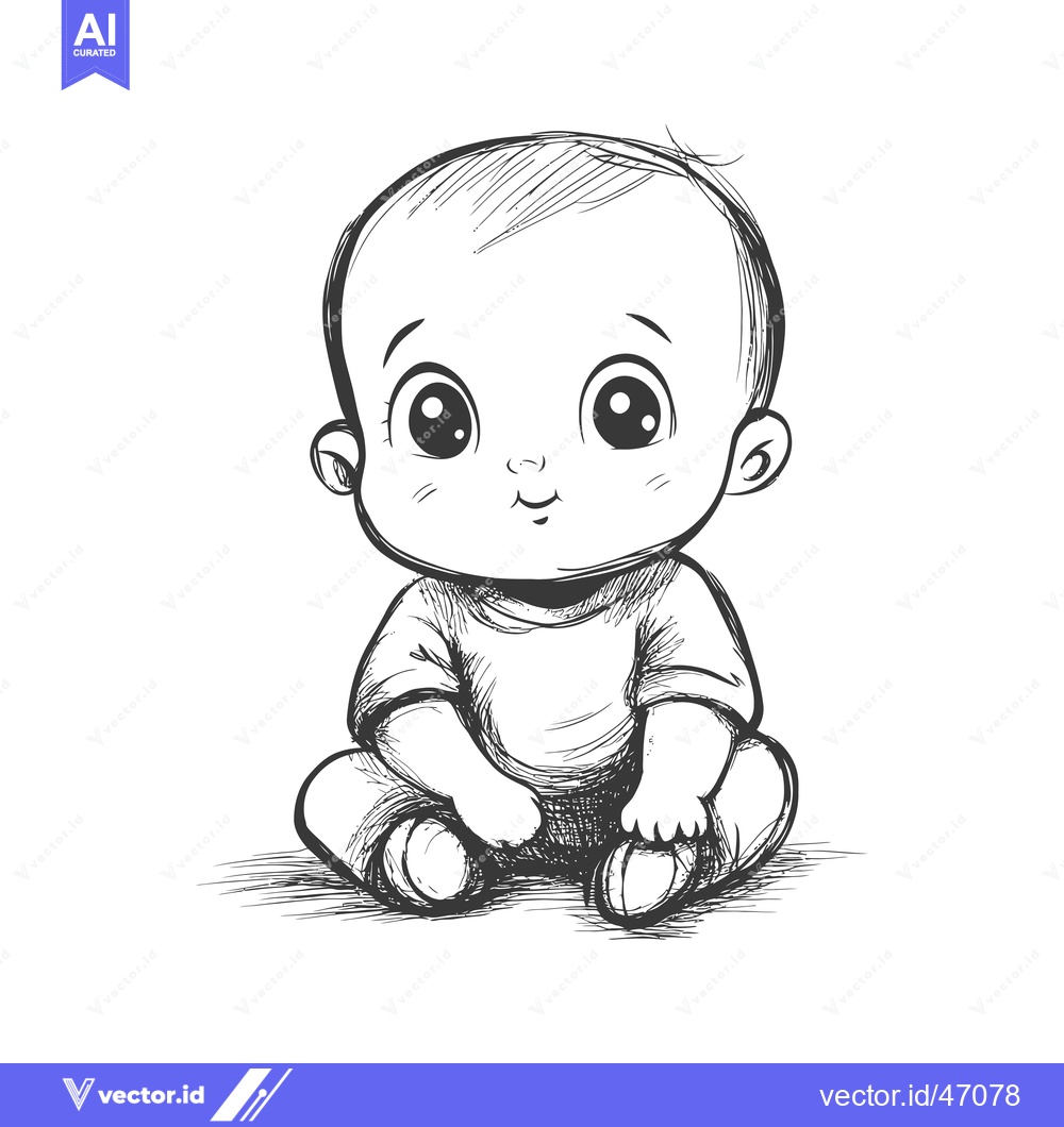 Premium Vector dari Hand-Drawn Sketch of a Smiling Baby Sitting