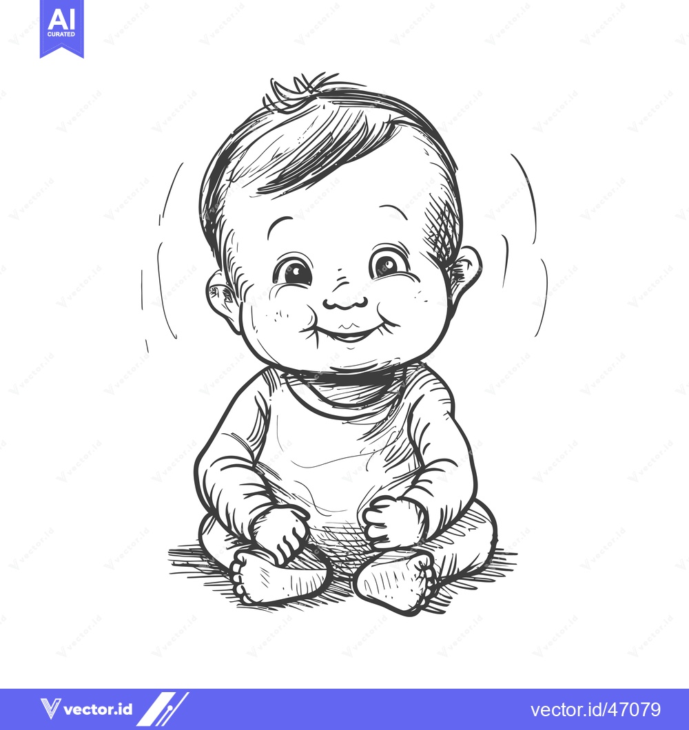 Premium Vector dari Hand-drawn Sketch of a Smiling Baby Sitting with Hands Folded