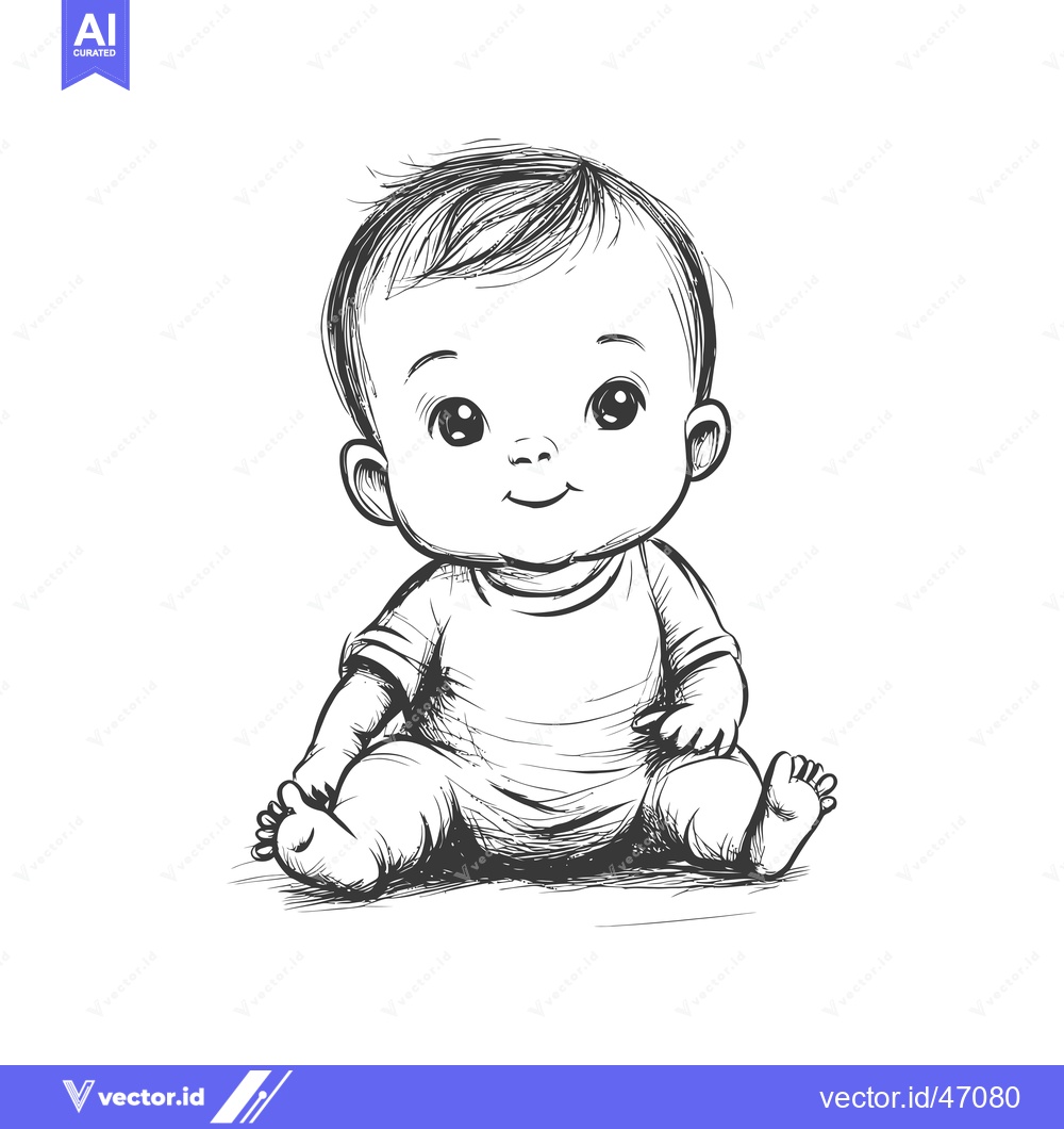 Premium Vector of Hand-Drawn Sketch of a Smiling Baby Sitting with Legs Crossed