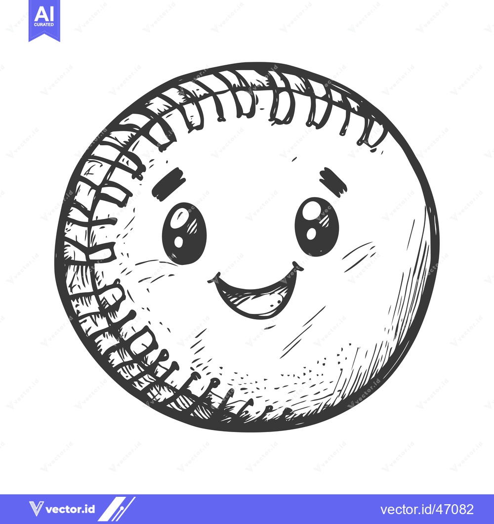 Premium Vector of Hand-Drawn Sketch of a Smiling Baseball with Stitches