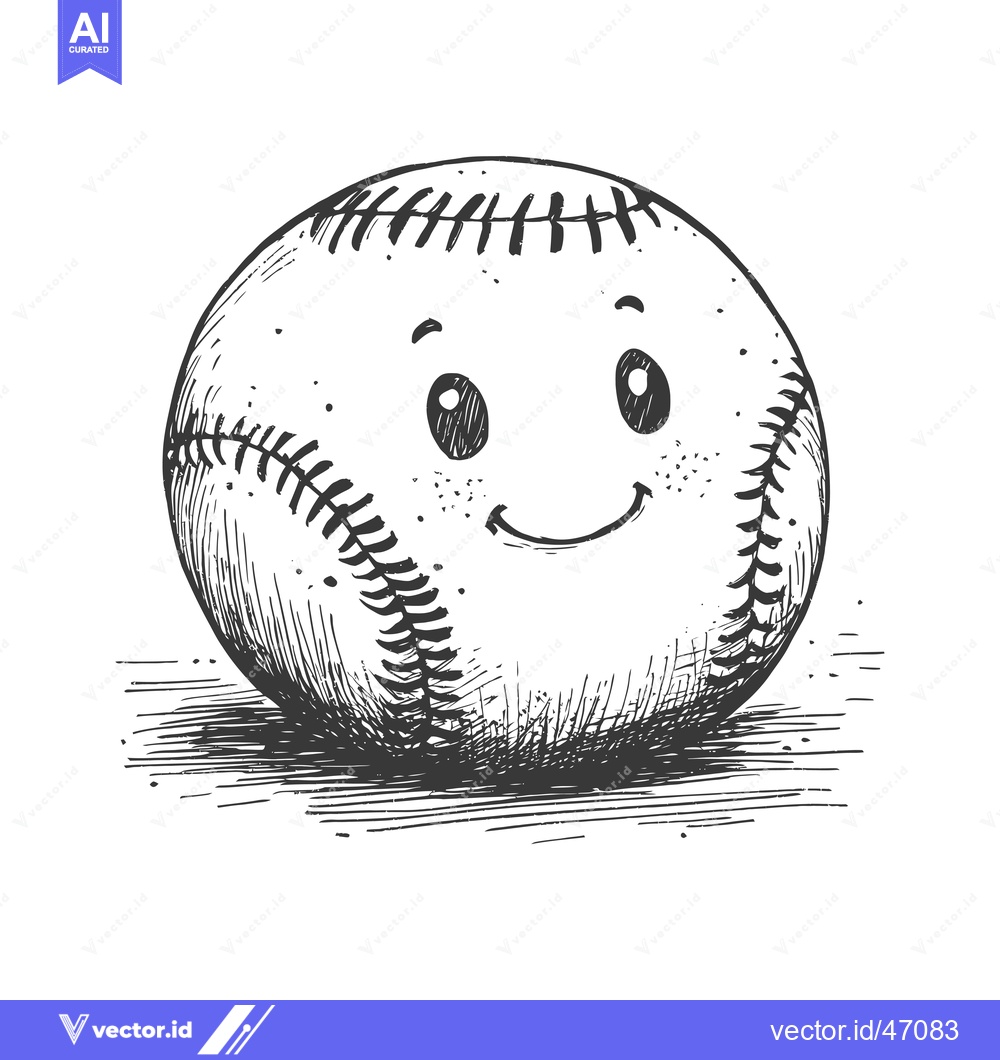 Premium Vector dari Hand-drawn sketch of a smiling baseball with stitching