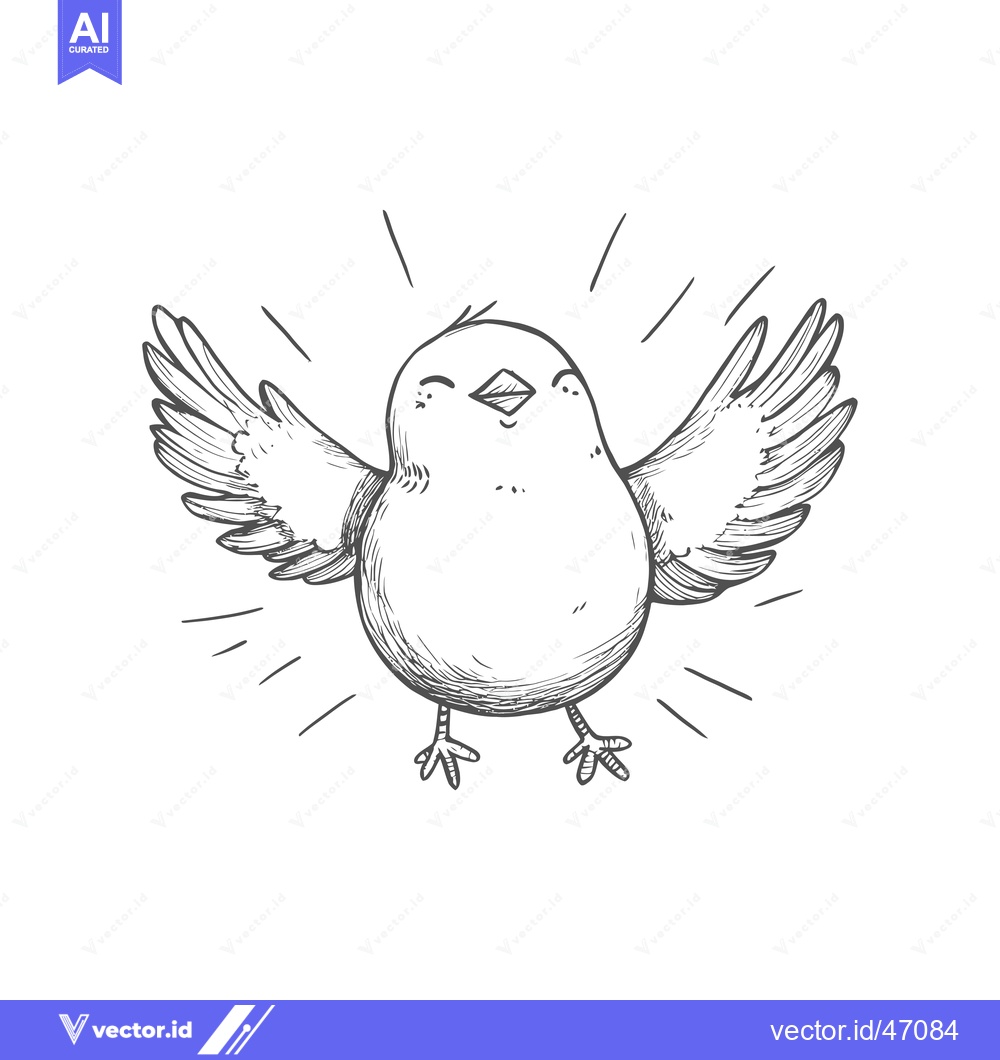 Premium Vector of Hand-Drawn Sketch of a Smiling Bird with Spread Wings