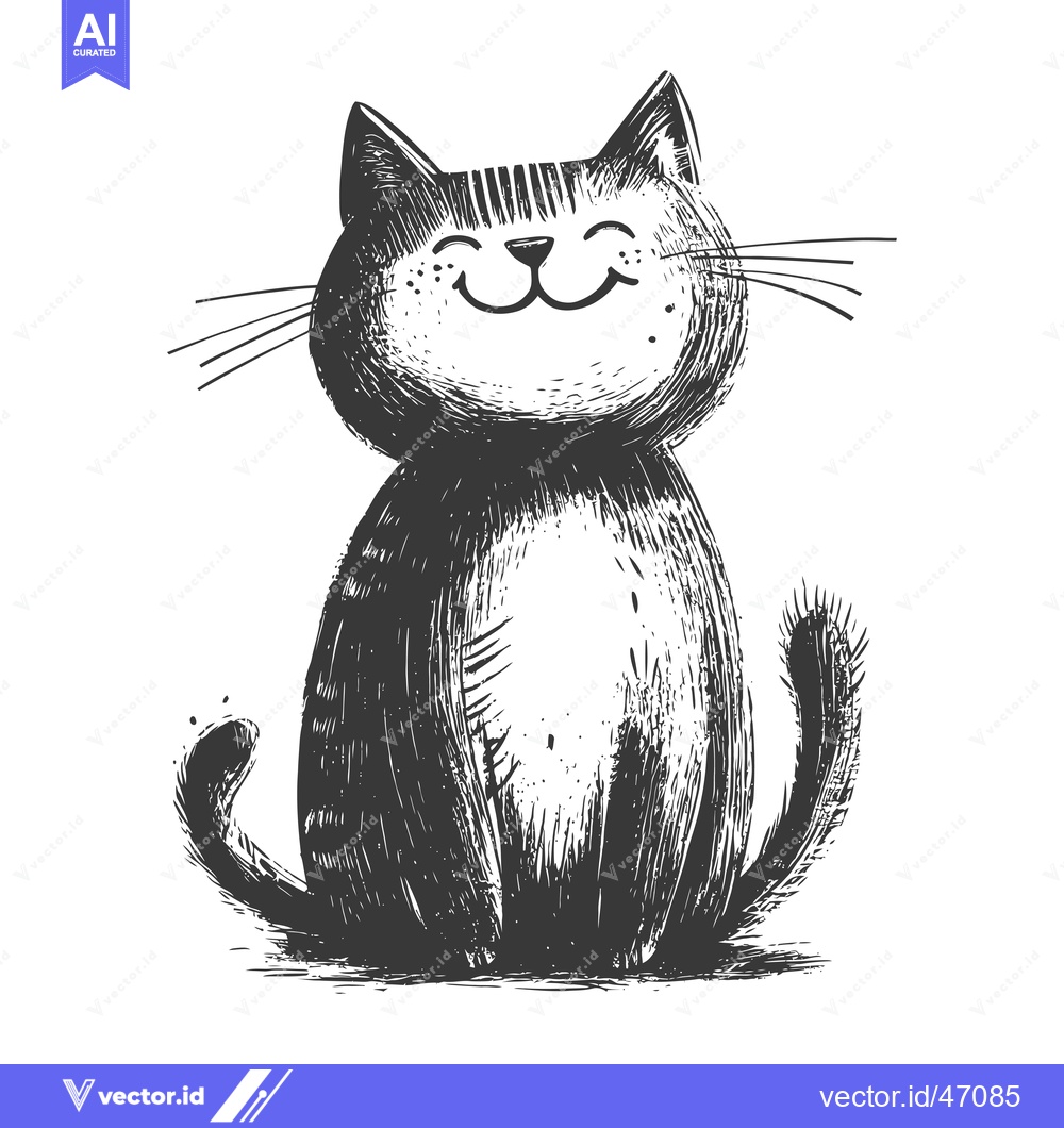 Premium Vector of Hand-Drawn Sketch of a Smiling Black Cat Sitting