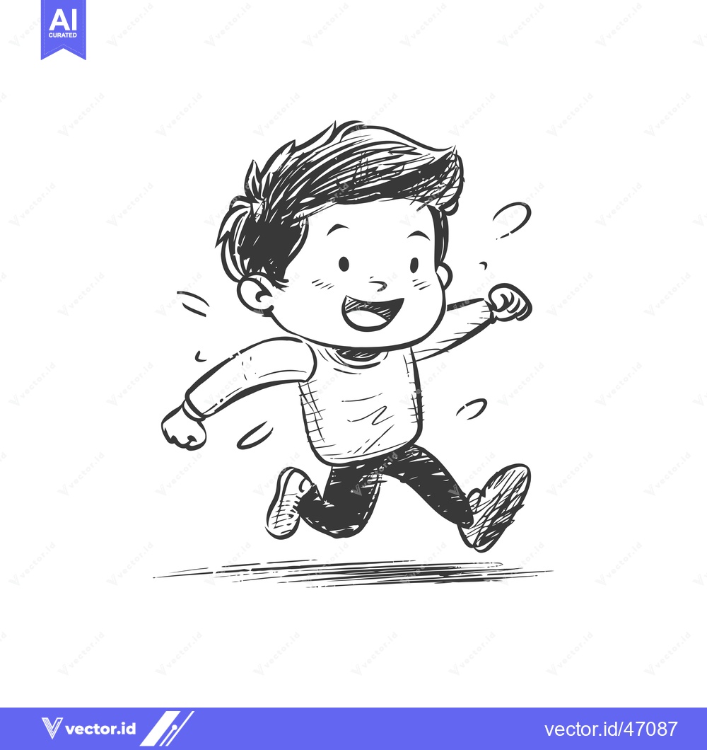 Premium Vector dari Hand-drawn sketch of a smiling boy running