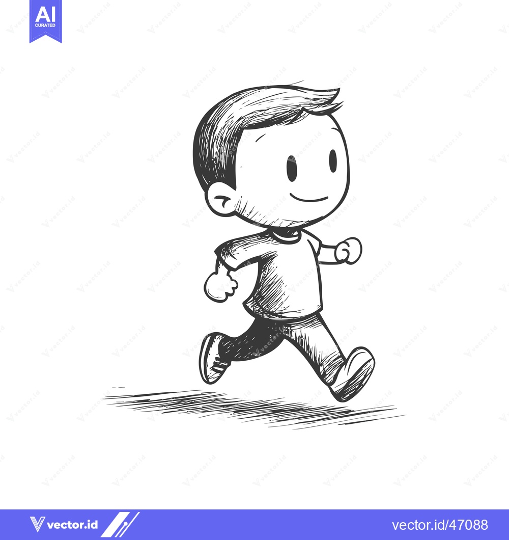 Premium Vector dari Hand-Drawn Sketch of a Smiling Boy Running