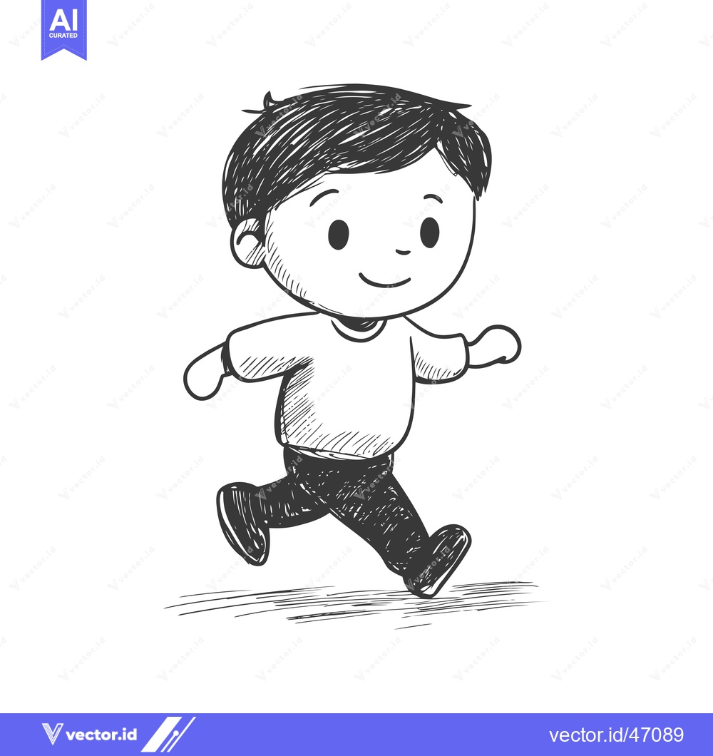 Premium Vector dari Hand-Drawn Sketch of a Smiling Boy Walking