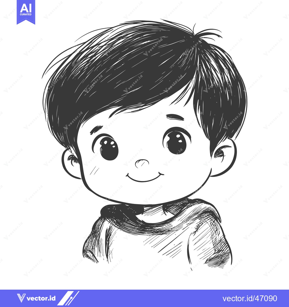 Premium Vector dari Hand-Drawn Sketch of a Smiling Boy with Short Hair
