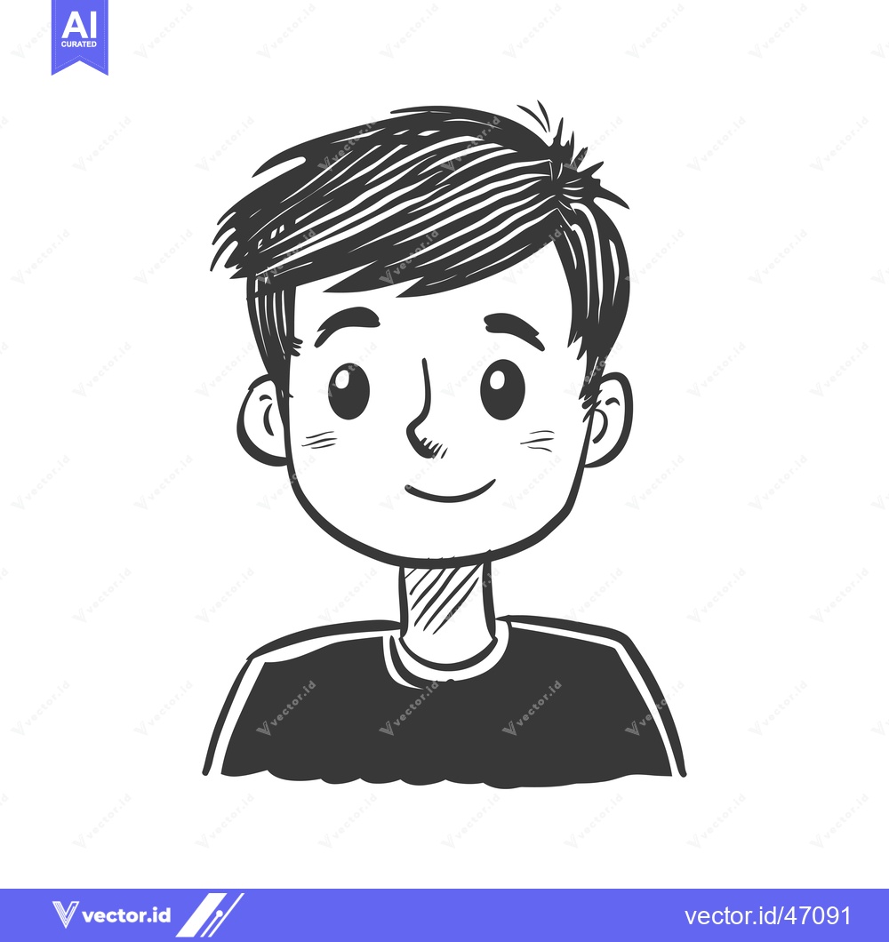 Premium Vector dari Hand-Drawn Sketch of a Smiling Boy with Short Hair