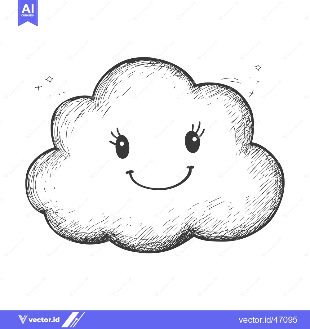 Premium Vector of Hand-drawn Sketch of a Smiling Cartoon Cloud