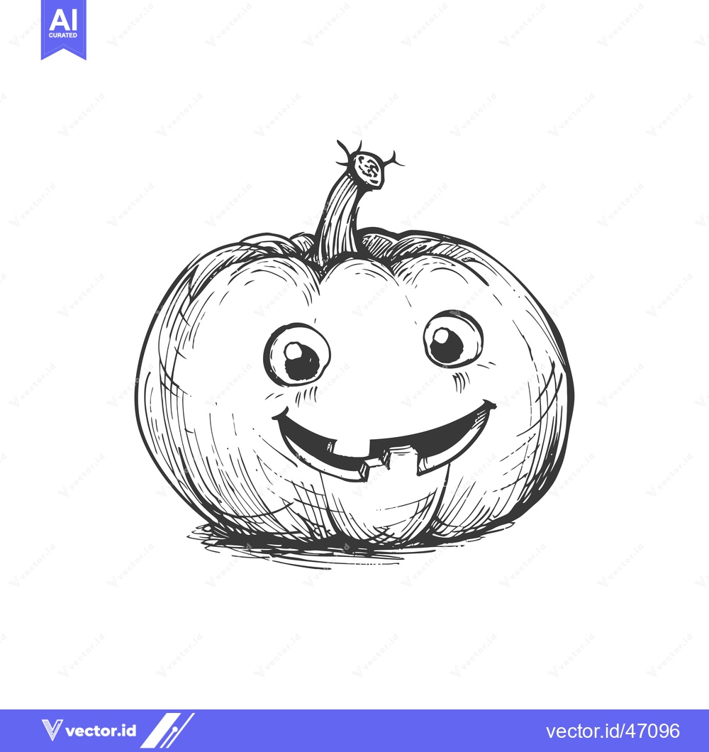 Premium Vector dari Hand-drawn sketch of a smiling cartoon pumpkin