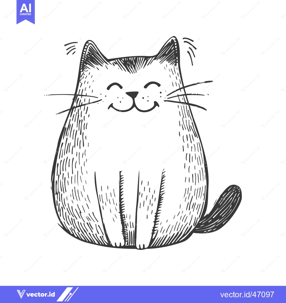 Premium Vector dari Hand-drawn sketch of a smiling cat with whiskers